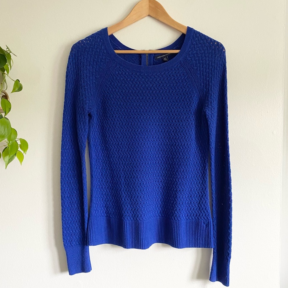 American Eagle Knit Sweater Back Zipper Blue - Picture 1 of 5